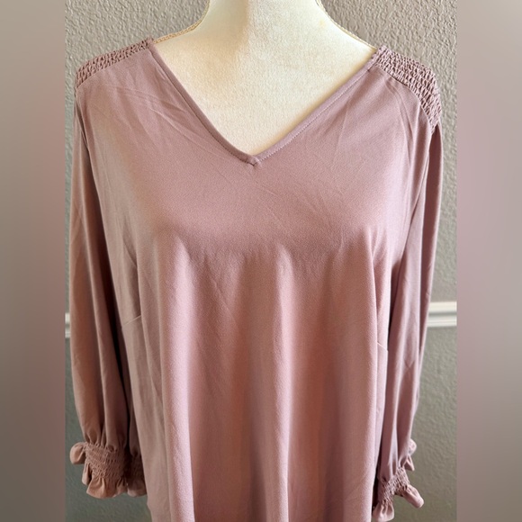 Adrianna Papell Smocked Petal Pink Top Size 2X 3/4 Ruffled Sleeve Peasant - Picture 5 of 13